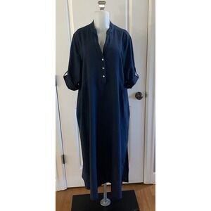 Francesca Bettini Italy Linen Cotton Dark Navy Maxi Euro Summer Dress Size XL
